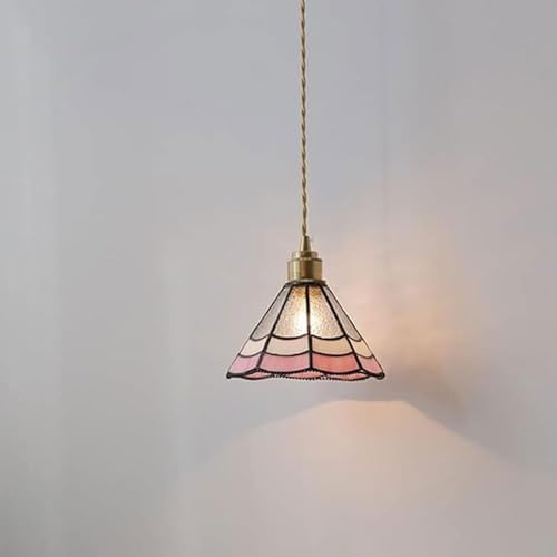 Lámpara colgante de vidrio rosa y vintage 5
