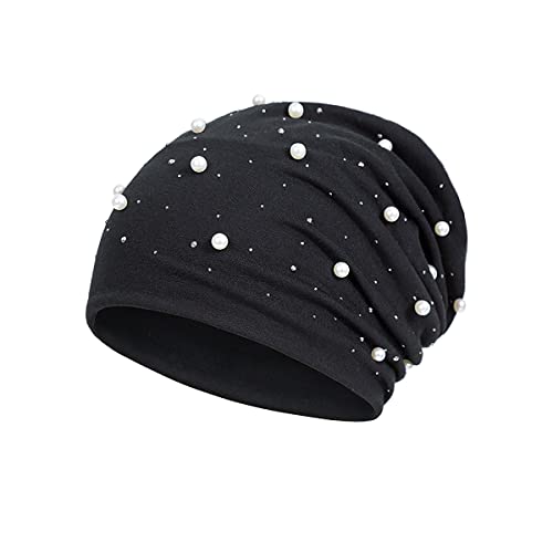 ECYC Women Pearl Beanie Hats, Fashion Soft Skull Beanie Cap Winter Warm Hat Casual Beanie Hat for Women Girls