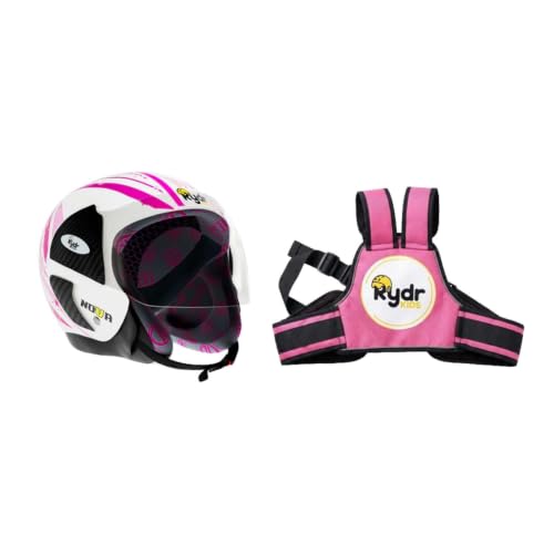 Image of RYDRKids URA Star S Nova Pink Kids Helmet with Visor Shield and Safety Belt Combo, Lightweight Adjustable Helmet for Girls, XS Size for Up to 8 Years