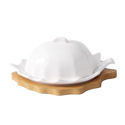 Plato de mantequilla de cerámica, creativo en forma de hoja, queso de alimentos occidentales con tapa, caja de mantequilla, plato de dim sum, adecuado para hoteles y restaurantes multifunción (pequeño