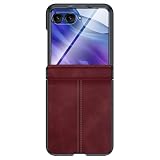 Compatibile con Motorola Razr Plus 2026/2025/2024, custodia in pelle per Moto Razr 50 Ultra 5G con protezione cerniera e pellicola protettiva integrata, sottile, anti-impronte, antiurto, cover