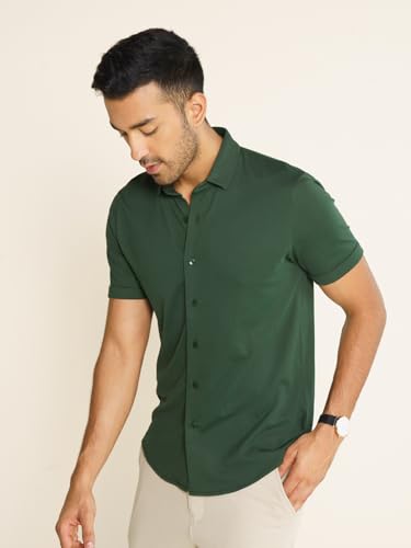 Image of DaMENSCH Men's Constant All-Degree Half Sleeve Regular fit Shirt, Pique Textured, Thermoregulating Cotton Blend, Recycled Fabric Shirts Stylish