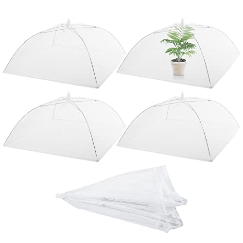 Sawysine 4 Pack Mesh Plant Cover Reusable Screen Cloche Dome Plant Protector Tent Collapsible Umbrella for Outdoor Garden Greenhouse Vegetable Flowers Strawberry from Animals(17 x 17 Inch,White)
