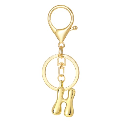 MWOOT Doré Bulle Porte Clés Initiale Pour Femmes Filles, Porte Clés en Forme de Lettre de Voiture, pour sac à main, Breloques Décoratives,H
