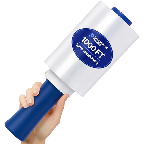 Image of International Plastics Co. 5 inch Plastic Stretch Film Wrap with Rotating Handle 1000 feet 500% Stretch Ability