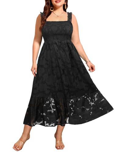 Image of Plus Size Summer Dress - Sun Boho Beach Casual Floral Spaghetti Strap Sleeveless Long Maxi Dresses