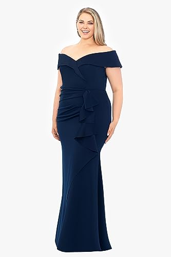 Xscape Women's Plus Size Off Shoulder Sweetheart Neck Ruffle Long Dress3