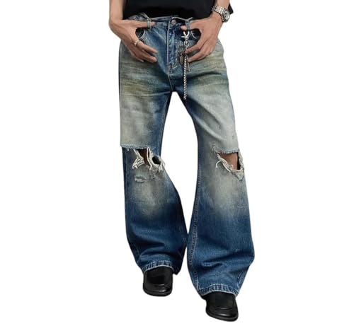 Men’s Gradient Dyed Ripped Jeans, High Street Retro Washed, Distressed Straight Baggy Denim Pants2