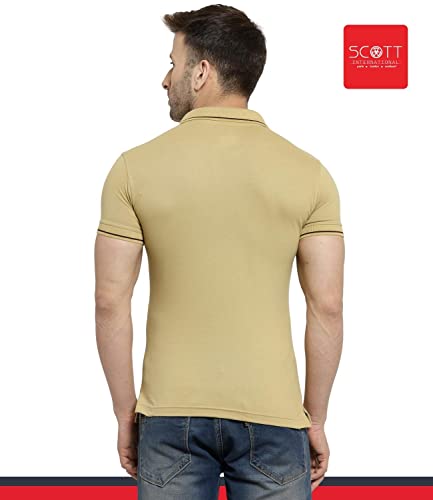 Image of Scott International Men's Organic Cotton Regular Fit Polo T-Shirt (Beige with Black, XL)