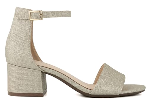 Image of LONDON FOG Women's Nikki Low Two Piece Block Heel Dress Shoe Ladies Ankle Strap Pump Sandal