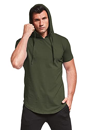 Aiyino Men's S-5X Big And Tall Short Sleeve Fashion Athletic Hoodies Sport Sweatshirt Hip Hop Pullover 3Xl Army Green #TOP5