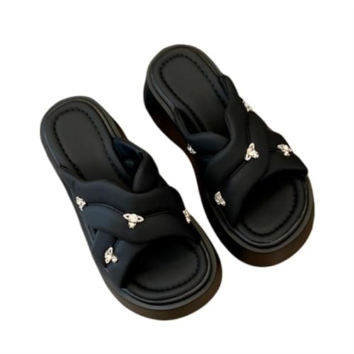 Womens Sandals Thick-soled cross-slippers for women for summer outdoor wear, shit-stepping flip flops, small height-enhancing beach sandals