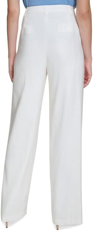 Calvin Klein Women's High-Rise Pleated Wide-Leg Pants (Soft White, 12)