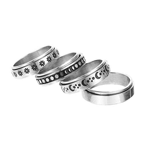 LIOOBO Fidget Ring Set 4pcs Titanium Steel Wedding Promise Rings Rotating Relief for All