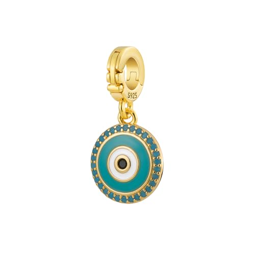 Bolenvi Evil Eye with Real Turquoise Stones Dangle Pendant, Omni Clasp Clip on 925 Sterling Silver Charms, Compatible with Pandora & Similar Charm Bracelets, Necklaces & DIY Jewelry