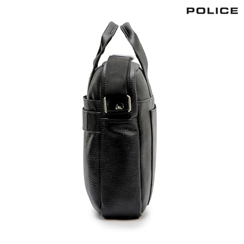 Image of Police Premium Laptop Briefcase for Men | Vegan Leather Office Messenger Bag with Padded Laptop Compartment, Front Utility Pocket & Adjustable Shoulder Strap | Business Work Bag | Black
