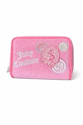 Juicy Couture Womens Juicy Girl Rule Zip Around Wallet Embossed Logo Terry Cloth Wristlet Organizer Compact Zip Wallet (Cherry Blossom)