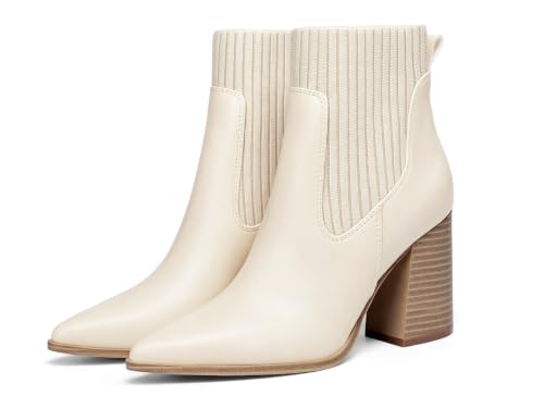 Image of Coutgo Women Ankle Boots Sock Booties Pointed Toe Chunky Stacked High Heel Knit Chelsea Winter Dress Booties
