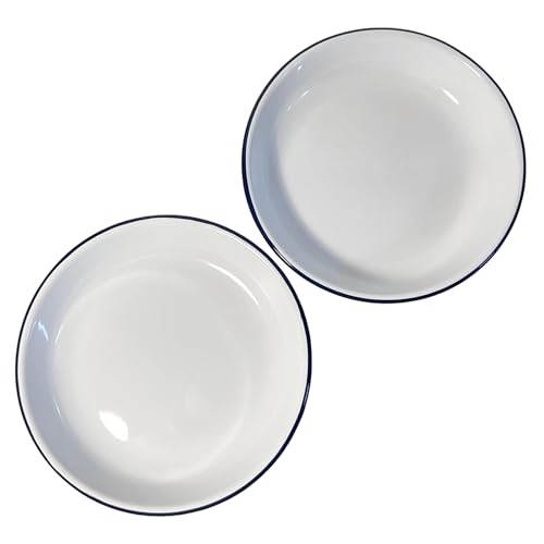 Thorness 2 x 22CM White Enamel Dinner Plates | Plate Set | Pasta and Rice Plate | Enamel Plate | Set of 2 Plates | Traditional Dinner Plate | Kitchen Plate for pies, Sides and Dinner