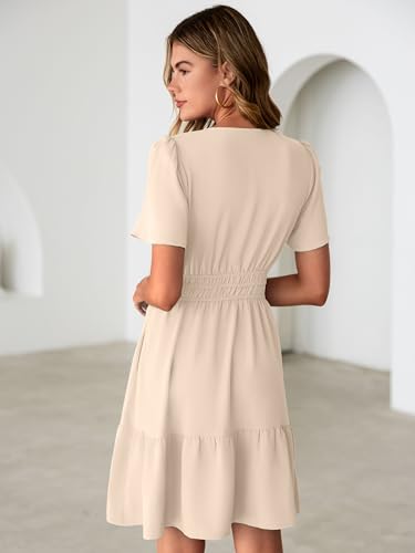 Image of Simplee Womens Casual Summer Dresses 2026 V Neck Short Sleeve Empire Waist Flowy A Line Ruffle Tiered Mini Sundress