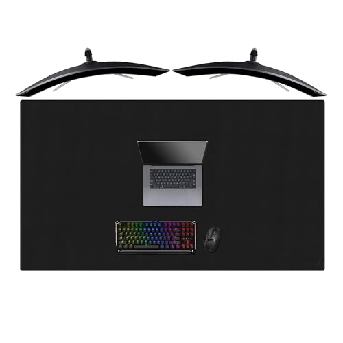 Cacoy Leather Desk Mat, 140 x 80 cm Large PU Leather Desk Pad, Gaming Keyboard and Mouse Mat, Portable Writing Pad for Office and Home (Black)