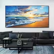 Tableau sur toile plage paysage coucher de soleil 55x110cm