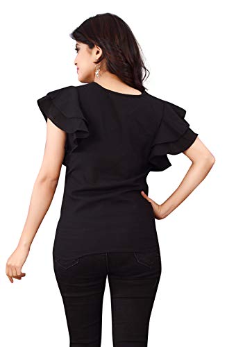 Image of DHRUVI TRENDZ Women's Plain Regular fit Top (Black, X-Large) (DT-W1211-XL)