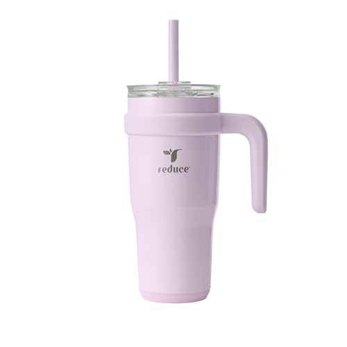 REDUCE 24 oz Stainless Steel Tumbler with Handle - Dual-Wall Vacuum Insulated Travel Mug, Sweat-Proof Lid & Reusable Straw - Keeps Drinks Cold for 24 Hrs, Fits Cupholders, Dishwasher Safe - Lilac Bud