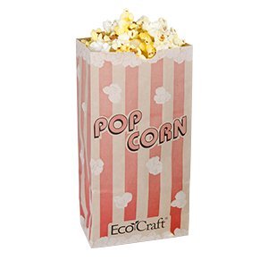 Bagcraft Papercon 300611 EcoCraft Theater Popcorn Bag with Red Stripe Design, 46 oz Capacity, 8-1/4" Length x 4-1/4" Width x 2-1/2" Height (Case of 1000)