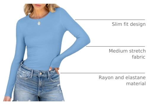 Image of ANRABESS Women Long Sleeve Shirts Rib Knit Slim Fit Tops Basic Tee Spring Outfits Casual T-Shirt Underscrubs Layer Clothes