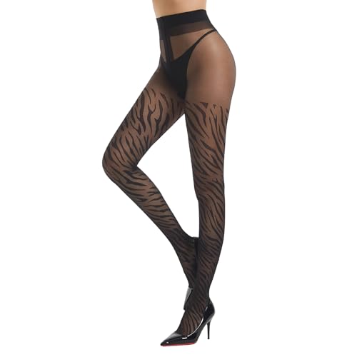 Image of Patterned Tights for Women High Waist Pantyhose Black Sheer Stockings 15D