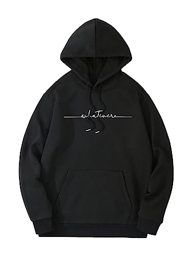 SHENHE Men's Drawstring Letter Graphic Hooded Sweatshirt Thermal Top Hoodie with Pocket