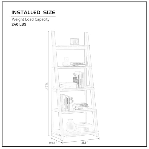 5-Tier-Ladder-Shelf-7201-Tall-Freestanding-Bookshelf-Rustic-Wood-Storage-Display-Rack-Space-Saving-Leaning-Ladder-Design-for-Living-Room-Home-Office-Grey