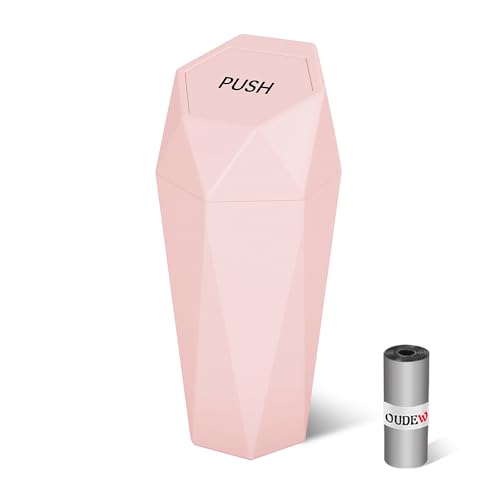 Image of Car Trash Can with Lid - 1-Pack, Interior Accessories for Vehicles, Leakproof Garbage Can with 15 Detachable Trash Bags, Multipurpose Organizers and Storage Solutions for Home and Office (Pink)