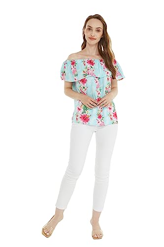 Image of Hawaii Hangover Family Matching Clothes, Pink Hibiscus Vine Turquoise | Family matching Hawaiian outfits, Pink Hibiscus Vine Turquoise, lightweight rayon, machine washable, tropical floral print