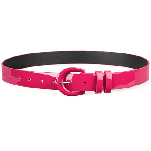 JASGOOD Women Patent Leather Belt for Jeans Pants Vintage 50s Women Belt for Dress Hot Pink