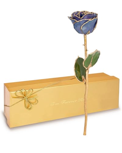 Image of Forever Rose Hand-Dipped in 24K Gold, Tanzanite-Inspired December Birthstone with Sparkles, Real Rose in Luxury Gold Gift Box - Perfect Ready to Gift for December Birthday or Any Occasion