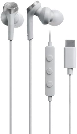 Audio-Technica ATH-CKS330C WH Earphones, Wired 4.9 ft (1.2 m), with Microphone, USB, Type-C Deep Bass, in-Ear Type, PC, Windows, Mac, Android, White