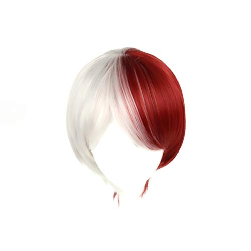 LACKINGONE Anime Cosplay Perruque pour Academia My Hero Todoroki ,Synthétique Courte Raide Rouge Gris femme fille
