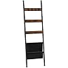 HOOBRO Blanket Ladder, 5 Tier Towel Rack, 17.3" L x 63" H, Wall-Leaning Blanket Rack, Decorative Ladder Holder with 4 Hooks and Pocket, Drying and Display Rack for Bathroom, Rustic Brown BF32CJ01