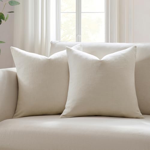 Meekio Set of 2 Ivory Throw Pillow Covers 18x18, Modern Farmhouse...