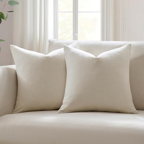 Meekio Set of 2 Ivory Throw Pillow Covers 18x18, Modern Farmhouse Linen Blend Decorative Pillow Covers for Couch Sofa Bed, Neutral Home Decor by Meekio - Used condition - US$12.90