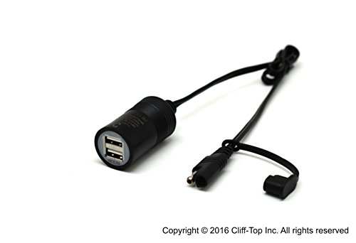 Cliff Top 3.3 Amp Motorcycle Dual USB Weatherproof SAE to USB Cable Adapter