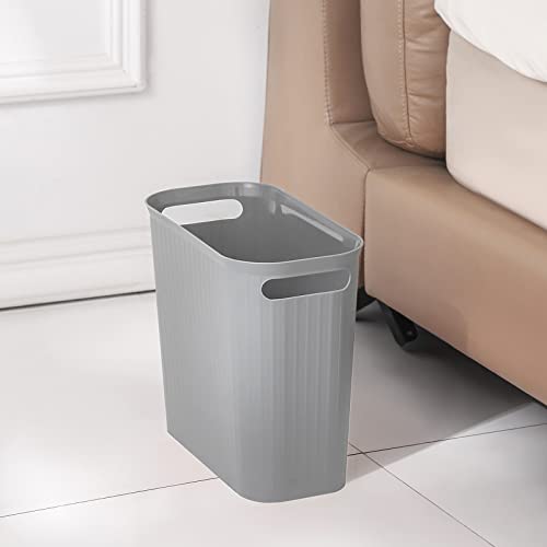 Image of rejomiik Small Trash Can, 3.5 Gallon Garbage Can, Slim Waste Basket, Plastic Trash Bin Container with Handles for Bathroom, Bedroom, Home, Office, Dorm Room, Kitchen, Rectangular, Gray, 1 - Pack