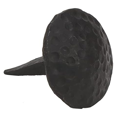 (Set of 12) 1 x 1 Inch Round Iron Clavos Decorative Nails, Hand Forged, Natural Black Finish Cover