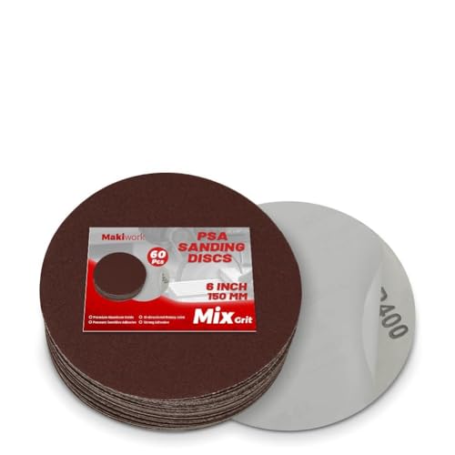 Image of 60 PCS 6 Inch PSA Sanding Discs, Assorted 60-400 Grit Aluminum Oxide Self Adhesive Sandpaper Discs for DA Sander, Automotive Paint Sanding, Woodworking & Metal Surface Prep