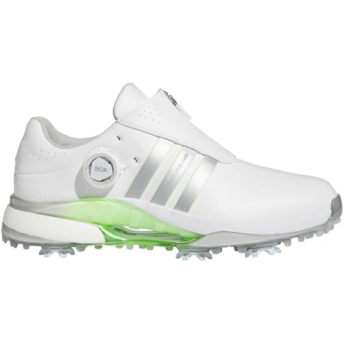 adidas Women's Tour360 BOA Boost Golf Shoes - White/Silver Met/Green Spark 7M