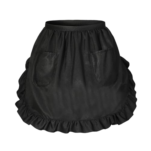 FunChaos Tablier Taille Femme Vintage Style Serveuse avec Poches Bretelles Adjustables et Volants Noirs Chef Tabliers Robe Costume Pour Cuisine Café...