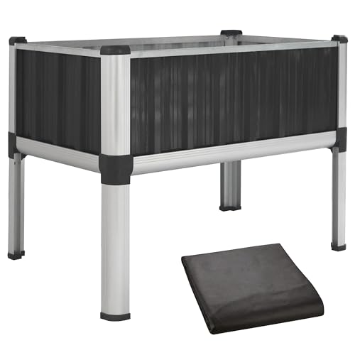 TTL GARDEN Superior M 80x50x80cm Hochbeet aus Metall - Anthrazit-Silber Alu + Stahl verzinkt & lackiert - Frühbeet Pflanzkasten Kräuterbeet Blumenbeet Blumenkasten für Garten Balkon Terrasse