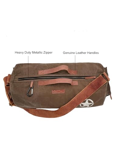 Image of The House of Tara Canvas Travel Duffle Bag | 25 litres | Sports Duffel | Gym Bags | for Men and Women | Adjustable Broad Strap | Airline Carry-On Luggage | Quick Access Pockets | Brown